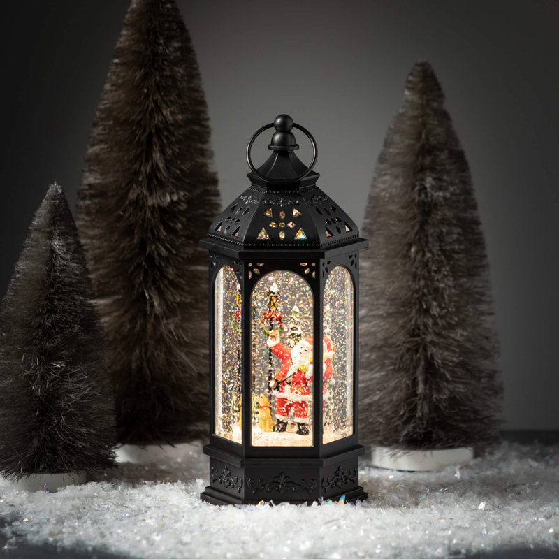 Multicolore lanterne de Noël 13 "à DEL avec scène du Père Noël
