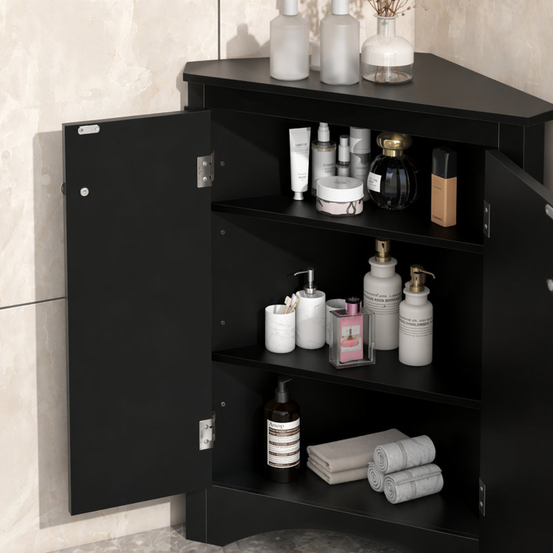 Armoire de rangement de salle de bain moderne autoportante en coin, Black