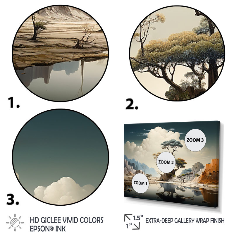 «Mind-Blowing», art mural paysage abstrait, Cadre de coin argenté fermé, H 34 po x l 44 po x P 1,5 po