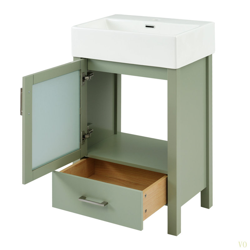 Meuble-lavabo de 20 pouces avec lavabo en céramique et beaucoup de rangement - idéal pour les petites salles de bain, Vert