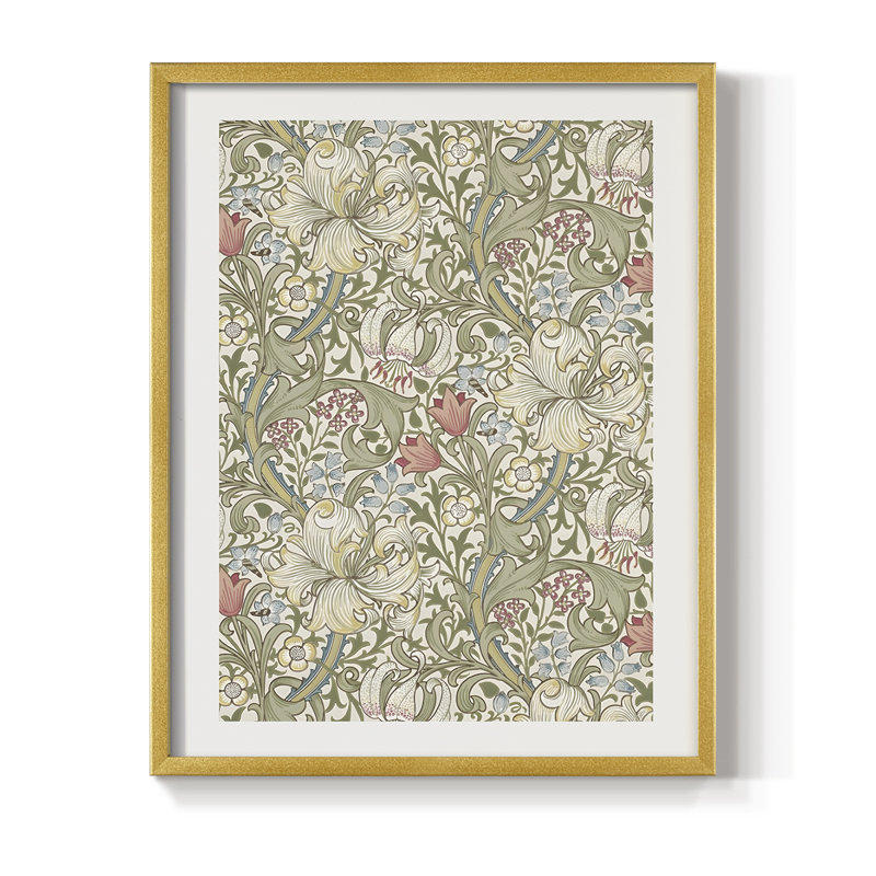 Vintage Floral Print CCCV Framed Print - Solid Wood, 15" H x 12" W, Gold