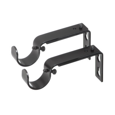  Adjustable Brackets for Curtain Rods - for 1 or 1 1/8 Inch Rods. Set of 2 - Black