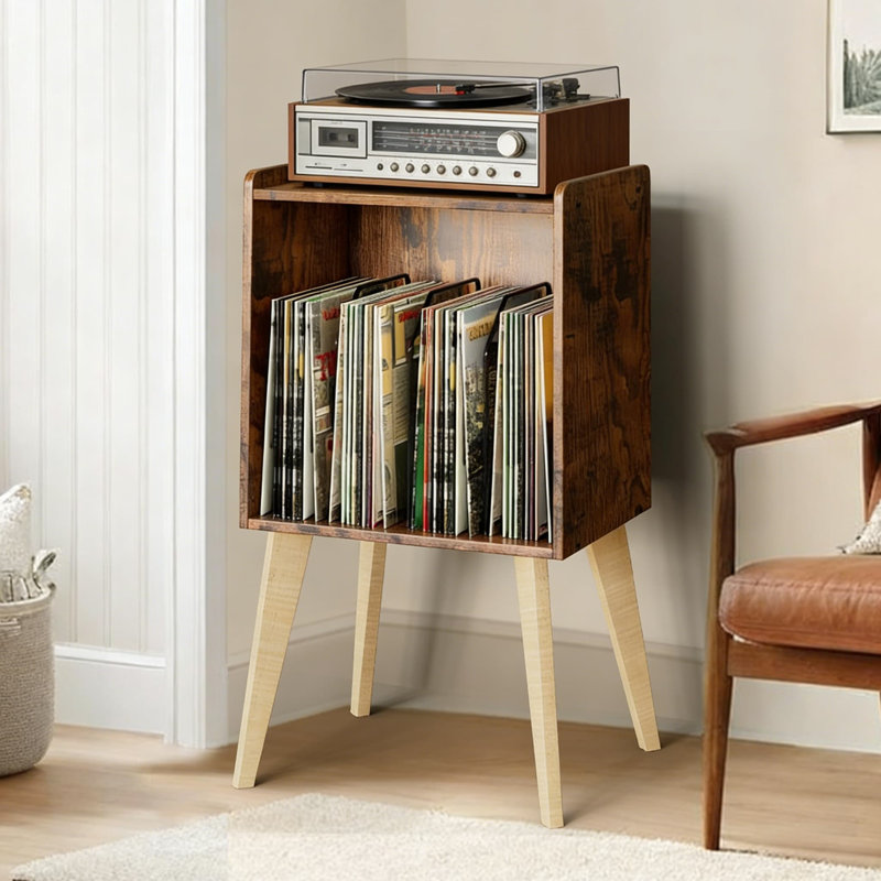 Support pour tourne-disque avec rangement Mid-Century