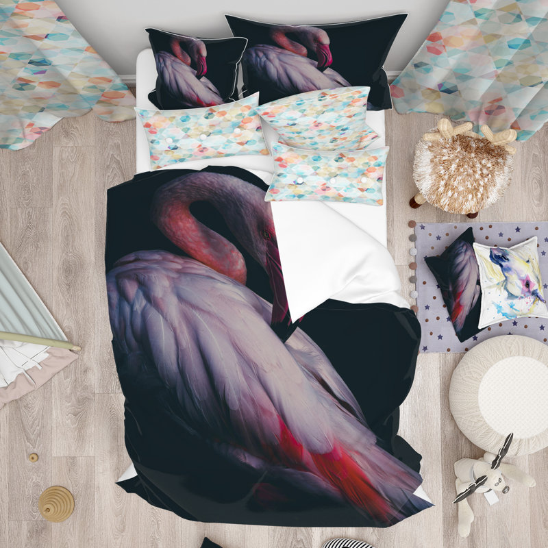 Ensemble de housse de couette designart flamant rose, Housse de couette grand + 2 taies décoratives