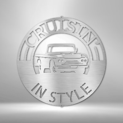 Décoration murale en acier personnalisée avec monogramme de camionnette classique en acier