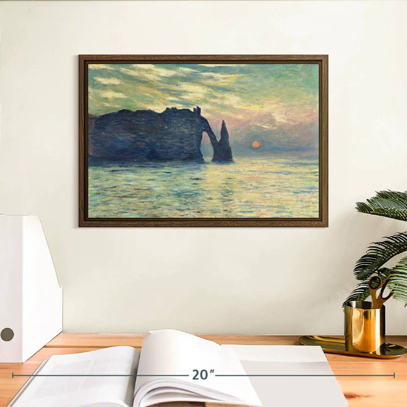 The Cliff Etretat Sunset, 13" X 9", Floating Frame Walnut