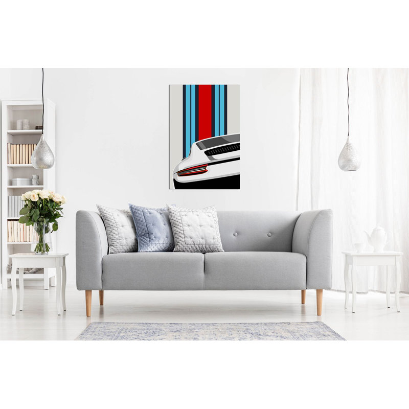 White Porsche Pop Art Abstract Garage Quote 1 Piece Wrapped Canvas Wall Art, 46cm H x 31cm W