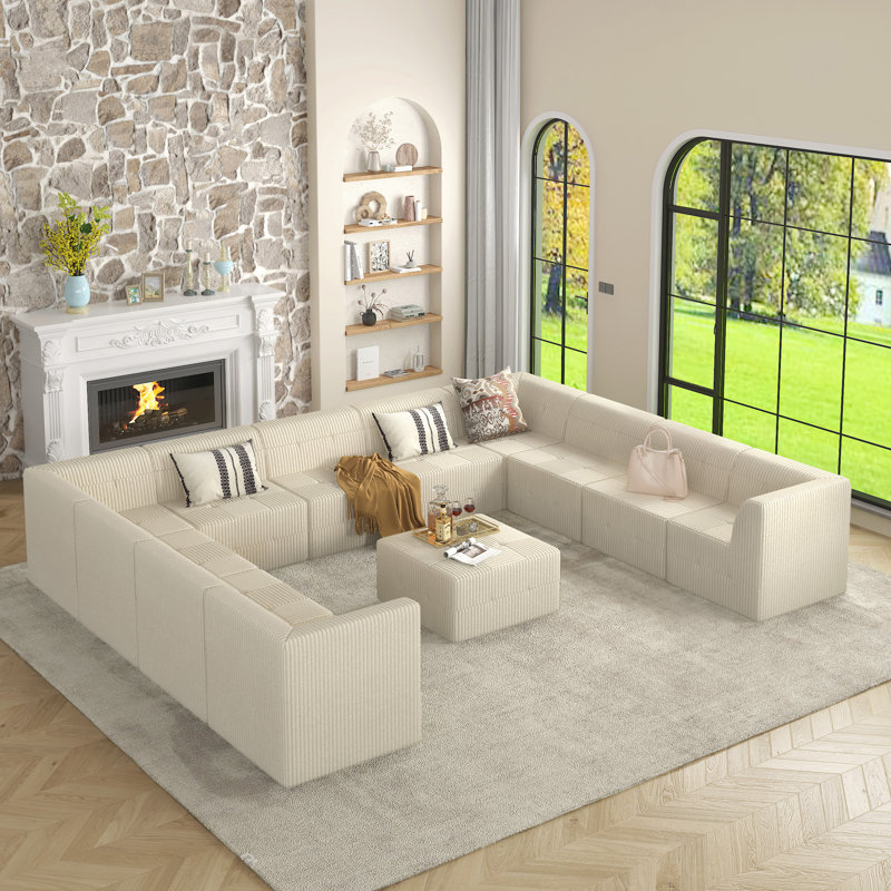 Chiemela Modular Sectional Sofa, Beige Corduroy