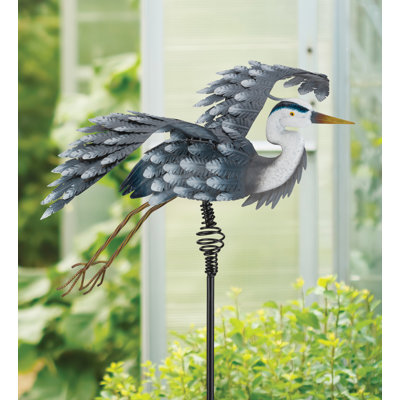 Metal Flying Bird Outdoor Garden Stake with Spring Bouncing Action and Weather Resistant Multicolored Finish