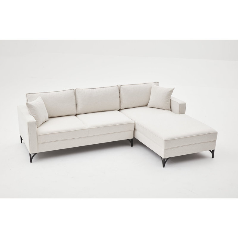 Canapé et méridienne modulaire faisant face à la gauche de 101,6 po Okamoto, 100 % polyester crème, Noir
