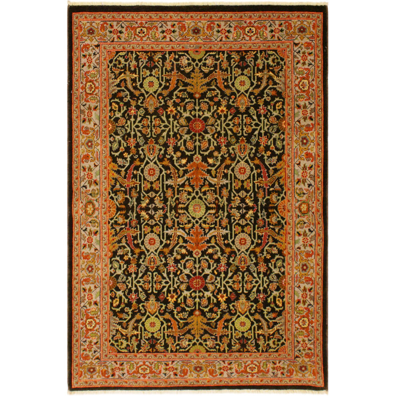 Tapis orange oriental en laine noué à la main 4 pi 3 po x 5 pi 11 po Oriental