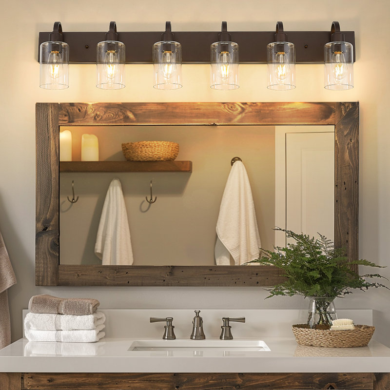6-Light Dimmable Vanity Light Farmhouse Clear Glass Shade, Oil Rubbed Bronze