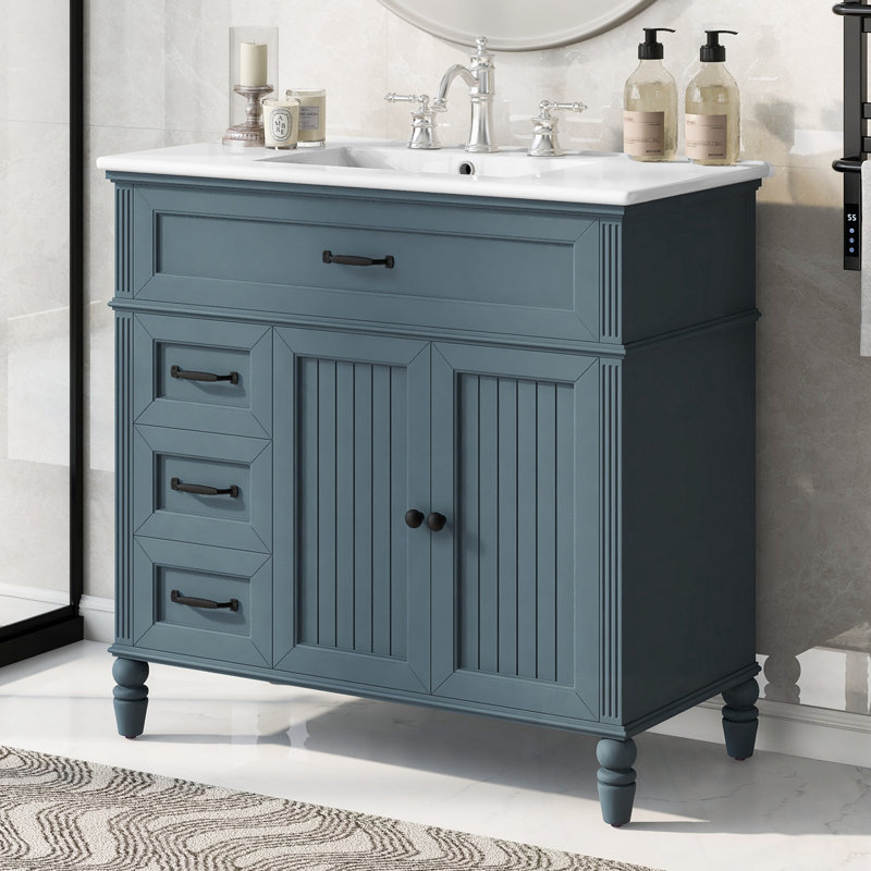 Bathroom Vanity With Sink And 3 Drawers, Blue