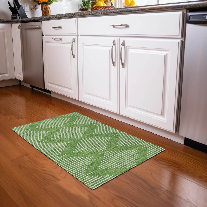 Green Geometric Pattern Washable Synthetic Rug 30" x 20"