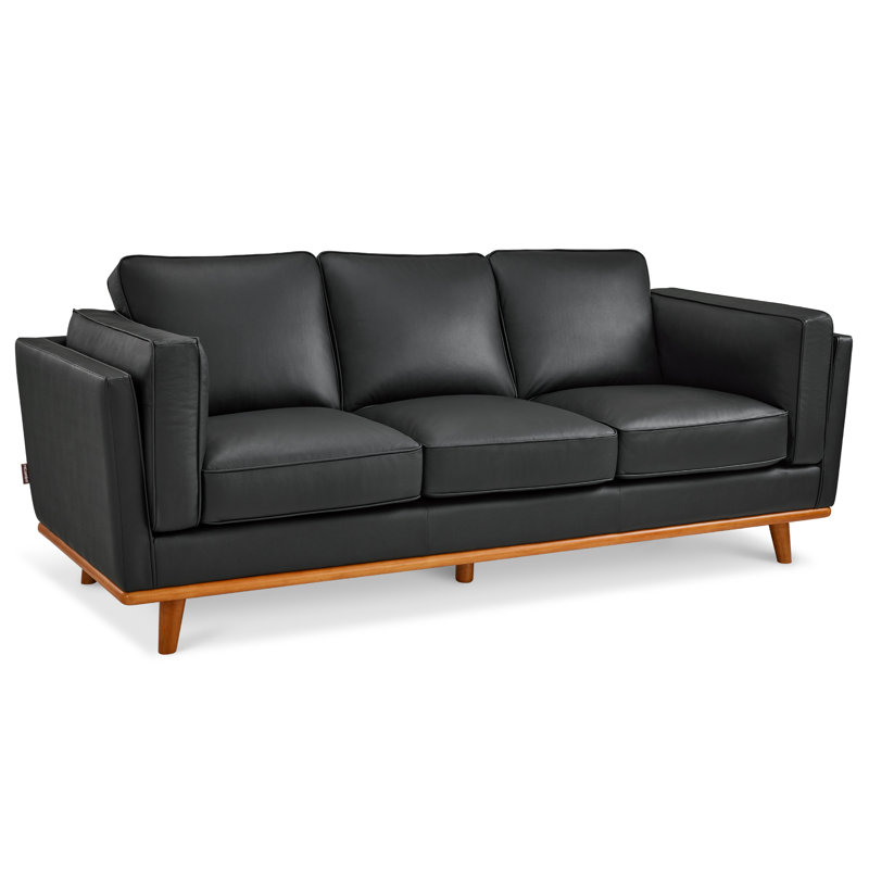 Napa Leather Couch, 88 Inch Leather Sofa for Living Room, Leather Office Couch, Solid Wood Accent, Black