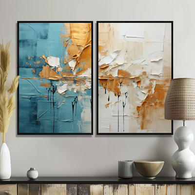 Transcendent Textures I - Large Collages abstraits sur toile, art mural 2 panneaux