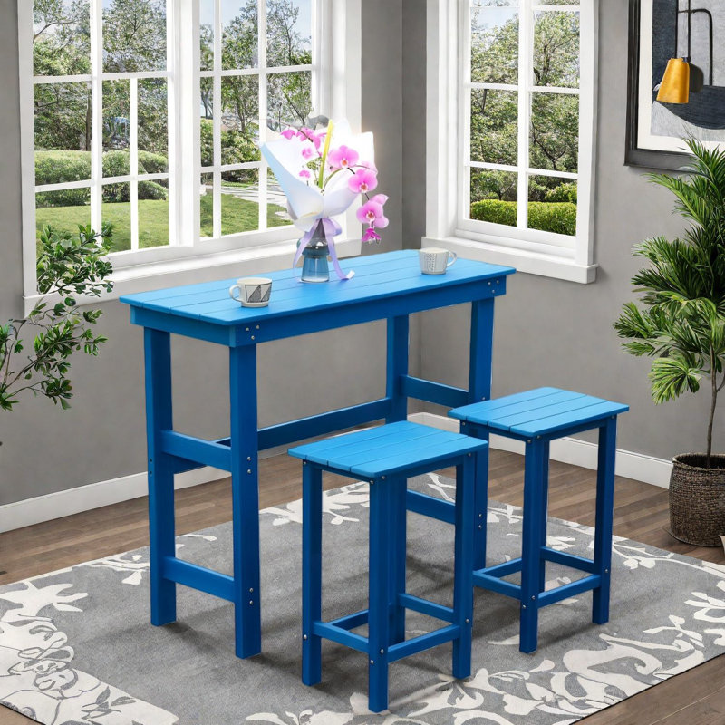 Ensemble de table de salle à manger en Hdpe durable, bleu lac, style jardin extérieur