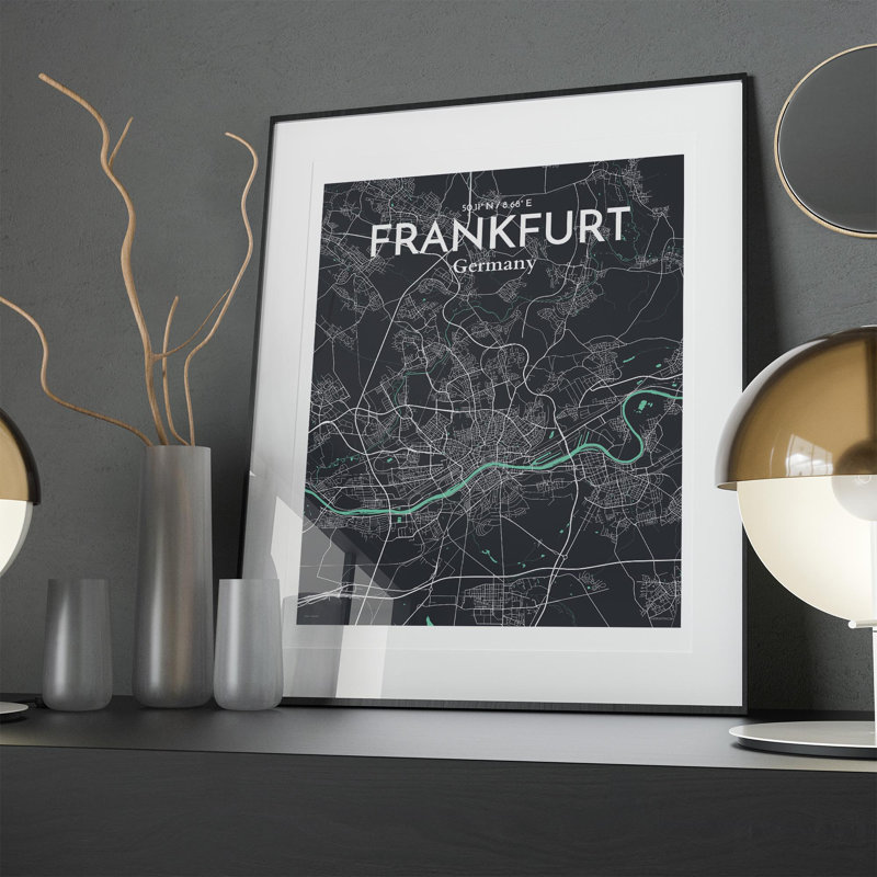 Carte de Francfort, impression graphique contrastée, Vert / gris, H 20 po x l 16 po