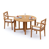 3 Pcs Grade-A Teak Wood Dining Set: 48" Round Butterfly Table And 2 Granada Stacking Arm Chairs #11GR0902