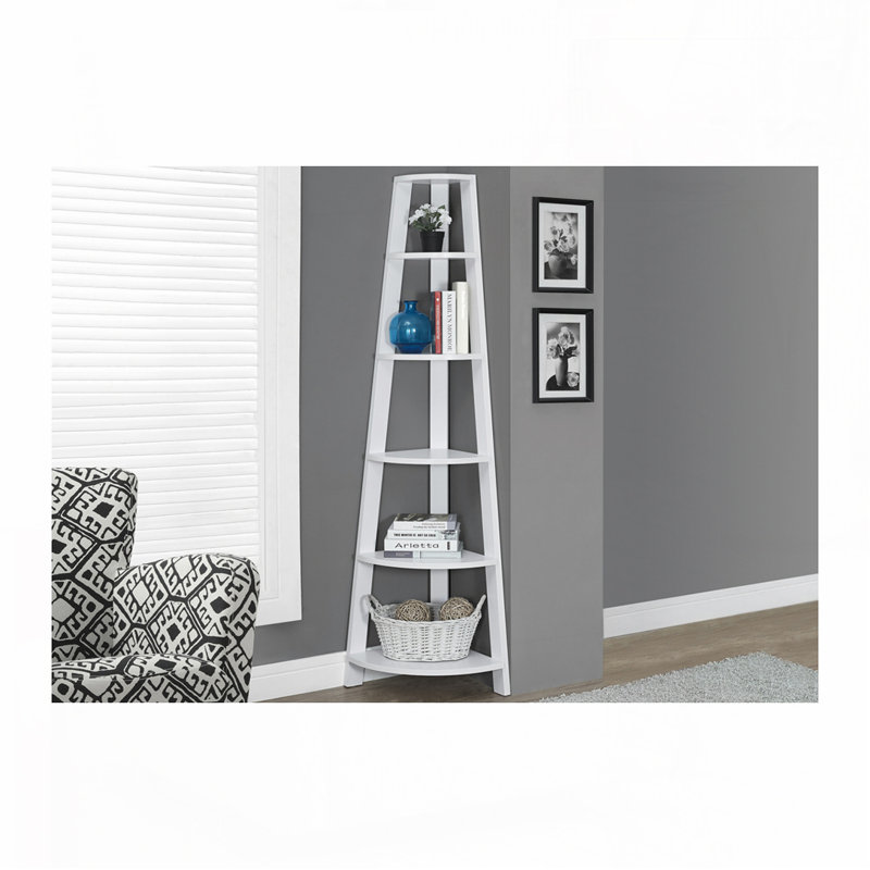 Bibliothèque d'angle à 5 niveaux, Blanc, (5 tablettes) H 71,25 po x l 22,5 po x P 15,5 po