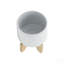 5" TRIBAL PLANTER W/ WOOD STAND, WHITE