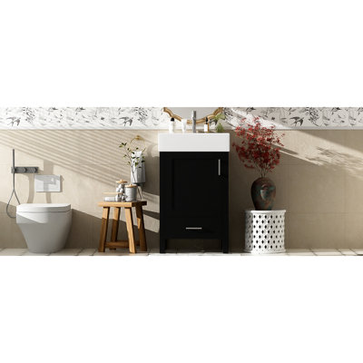 Meuble-lavabo moderne de 20,56 po avec lavabo en céramique, construction en bois massif, conception à dossier ouvert et pieds en plastique à assemblage rapide avec armoire, poignées en alliage d'aluminium, petit rangement spacieux