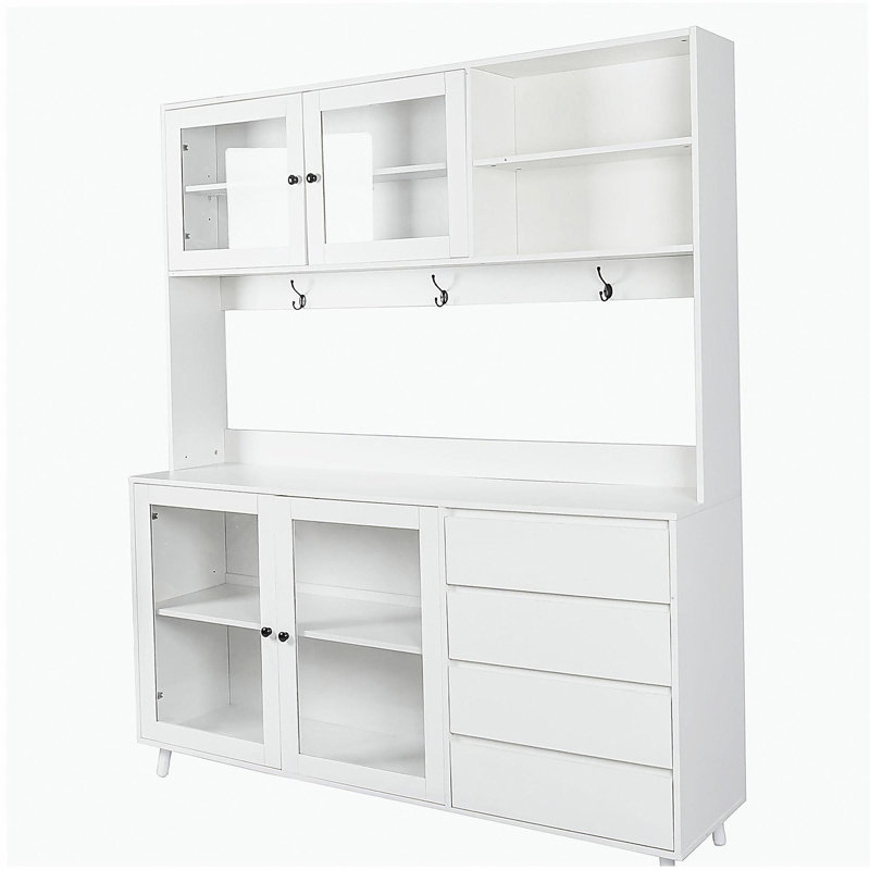 Grande armoire huche de cuisine l 63 po, armoire de rangement autoportante avec 4 portes, 4 tiroirs et tablette à micro-ondes