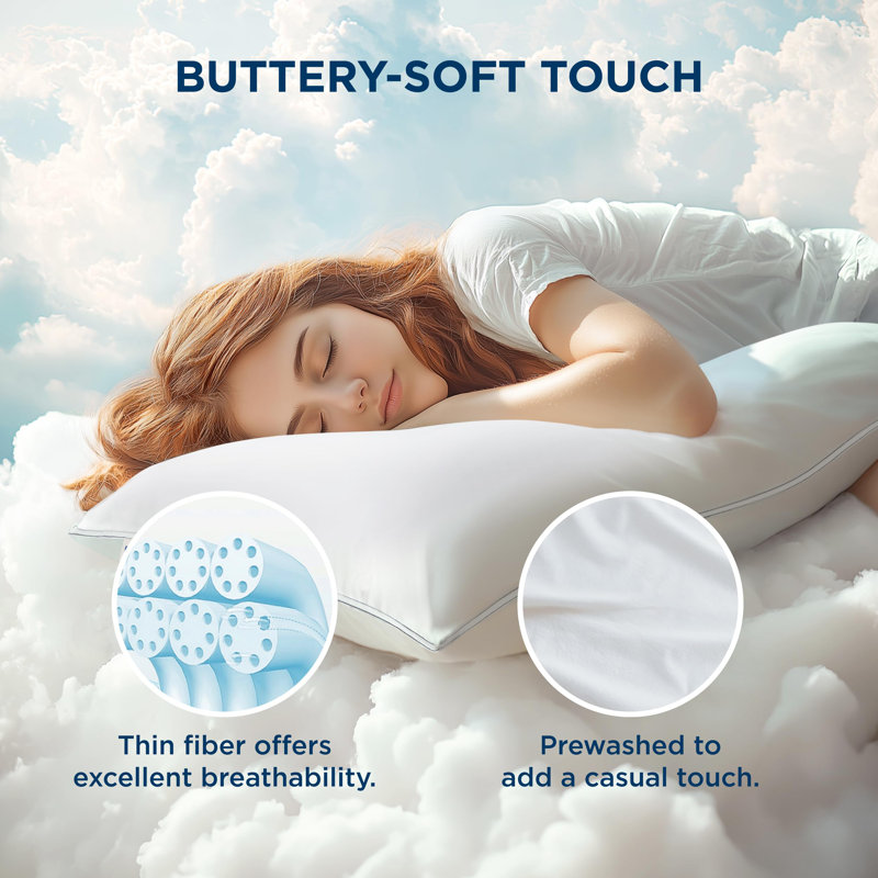 Queen Size White Hypoallergenic Down Alternative Pillows Set of 2