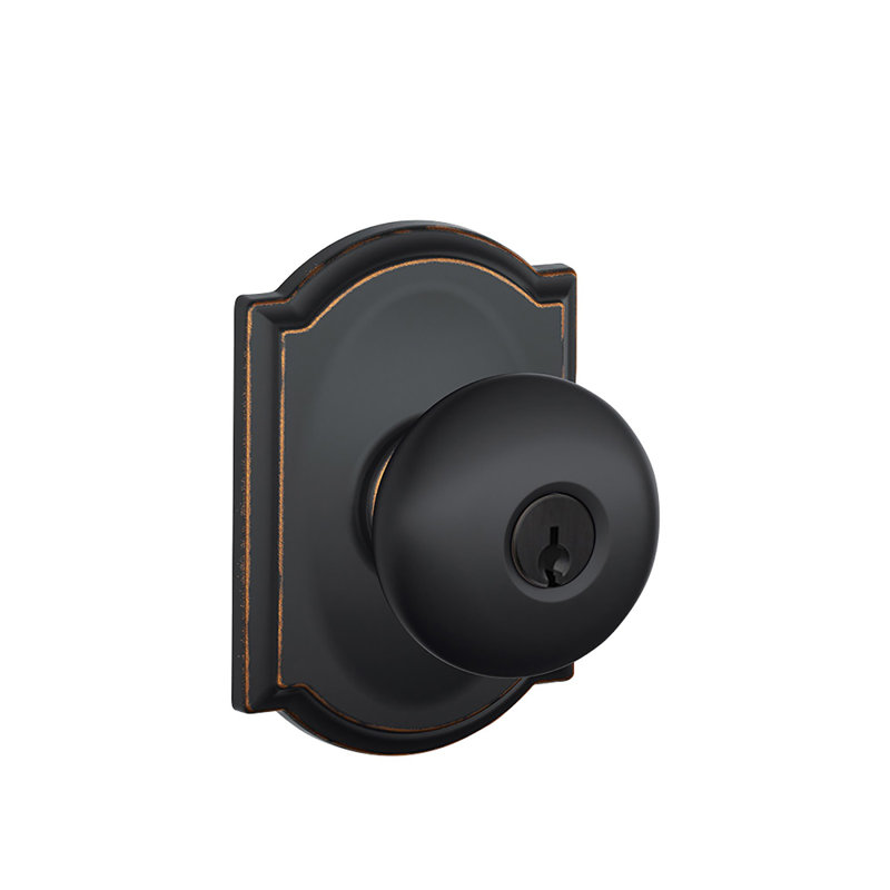 Plymouth Knob with Camelot Trim Keyed Entry Lock, Aged Bronze