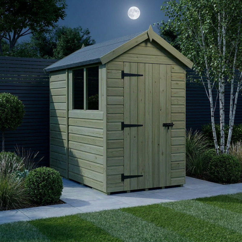 Total Sheds 4ft x 7ft Apex Garden Shed - Single Door - With Windows - Pressure Treated Timber - UK Manufactured