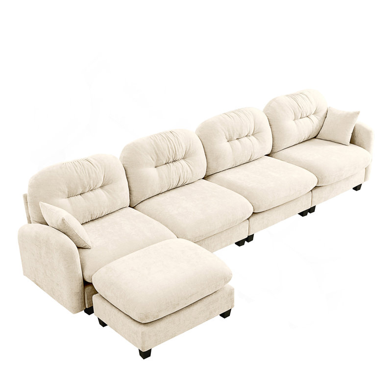Canapé modulaire en L modulaire avec repose-pieds, tissu chenille doux, conception ergonomique, dossier capitonné