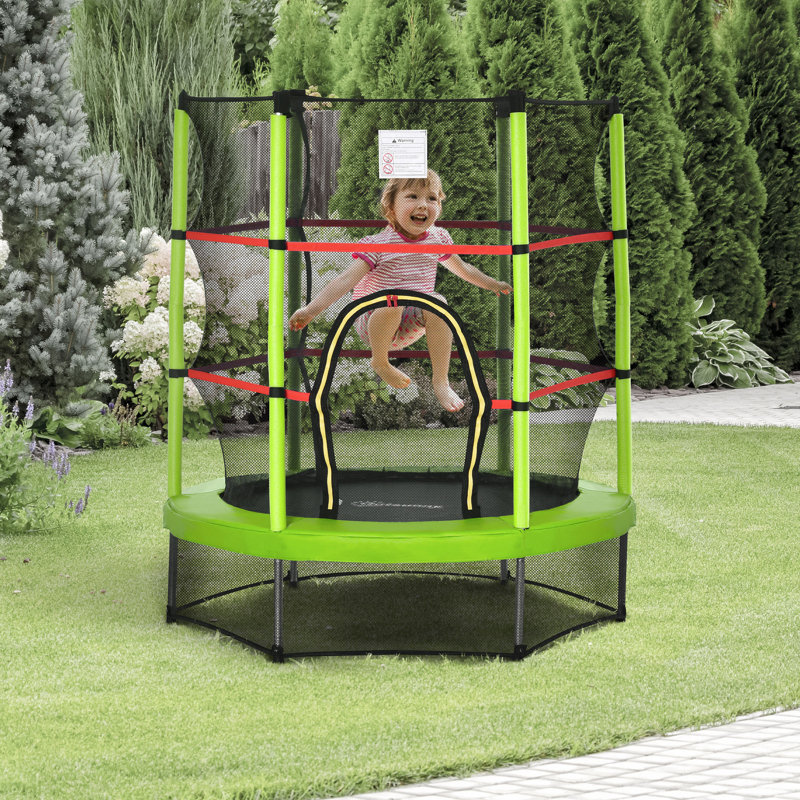 Trampoline pour enfants Outsunny F5FT avec filet, Vert