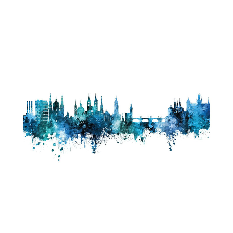 Wurzburg Deutschland Skyline Blue Teal by Michael Tompsett - 1 Piece Wrapped Canvas Painting, 20.32 cm H x 30.48 cm W