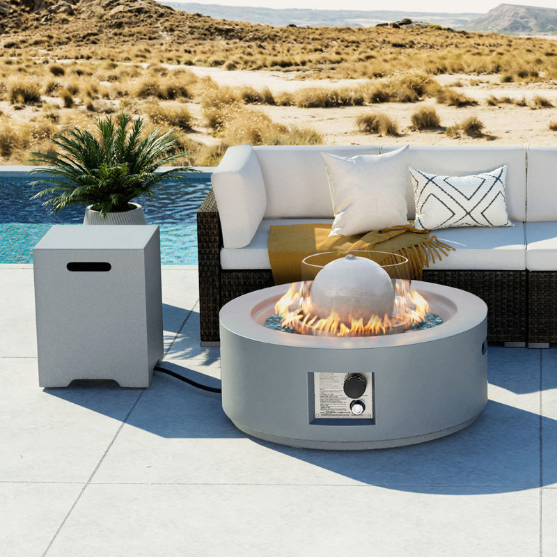 Round Concrete Propane Smokeless Fire Pit, Gray