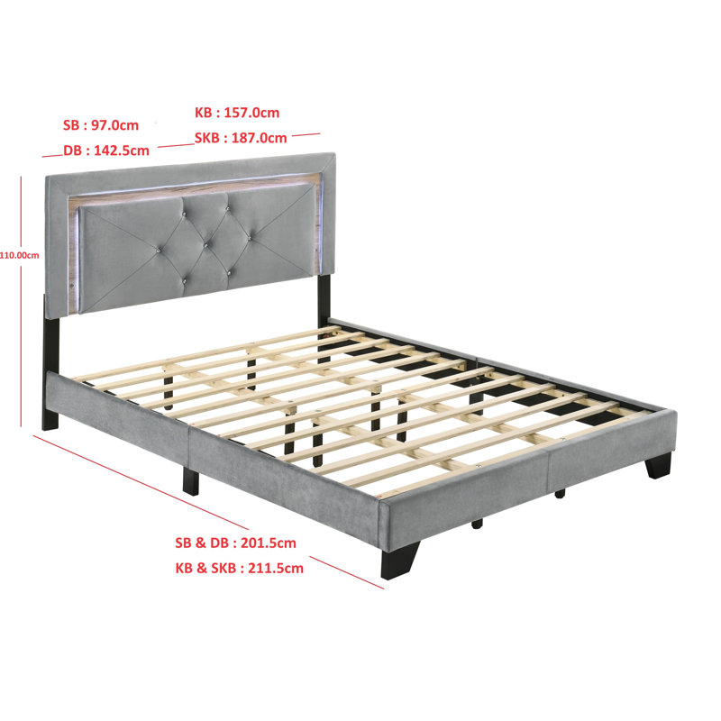 Kendell Upholstered Bed, Silver Grey, Super King (6')
