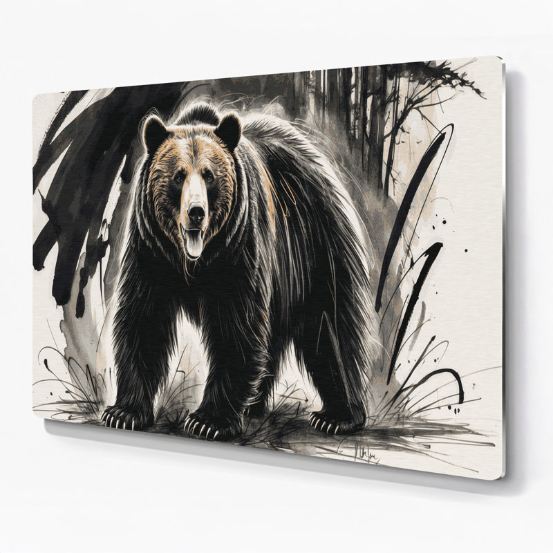 Faune, ours gris, art mural en métal, H 20 po x l 30 po
