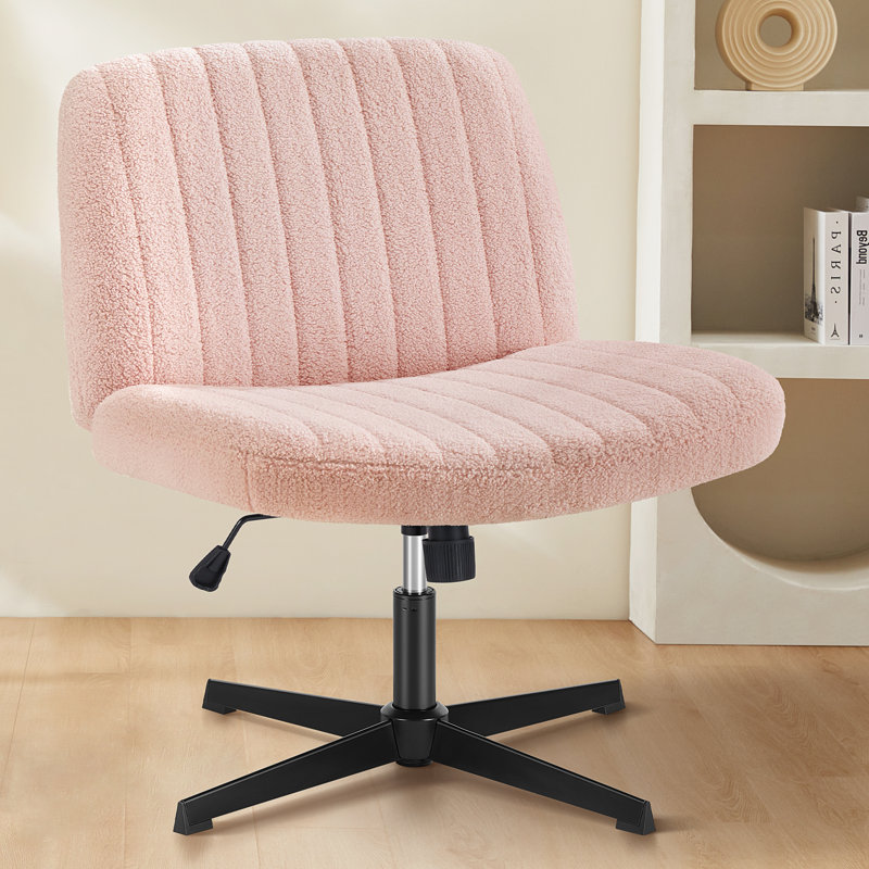 Brenae Upholstered Armless Swivel Task Chair, Pink Teddy, Fabric