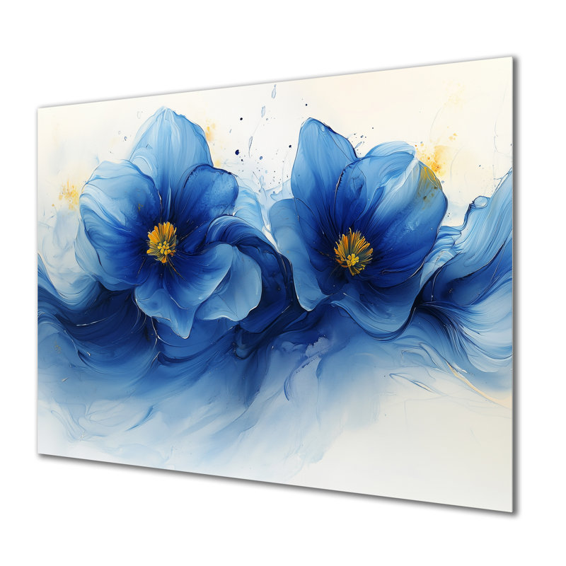 Blanc sur velours bleu jonquilles Bloom I - impression d'art en métal traditionnel, jonquilles en métal, H 30 po x l 40 po