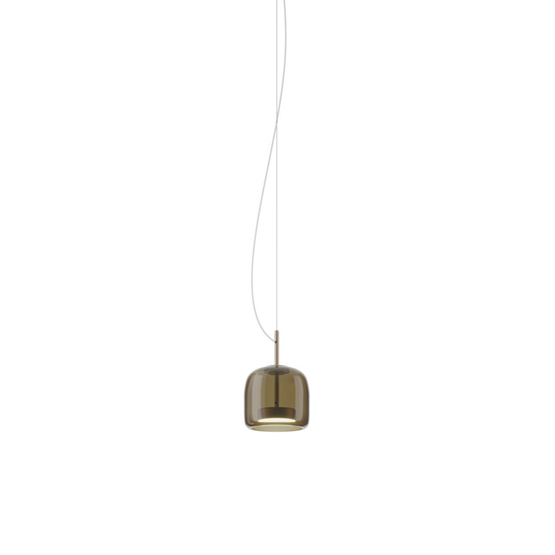 Jube 1 - Light LED Pendant, 85" H x 7" W x 7" D, Burned Earth Transparent, Matte Gold
