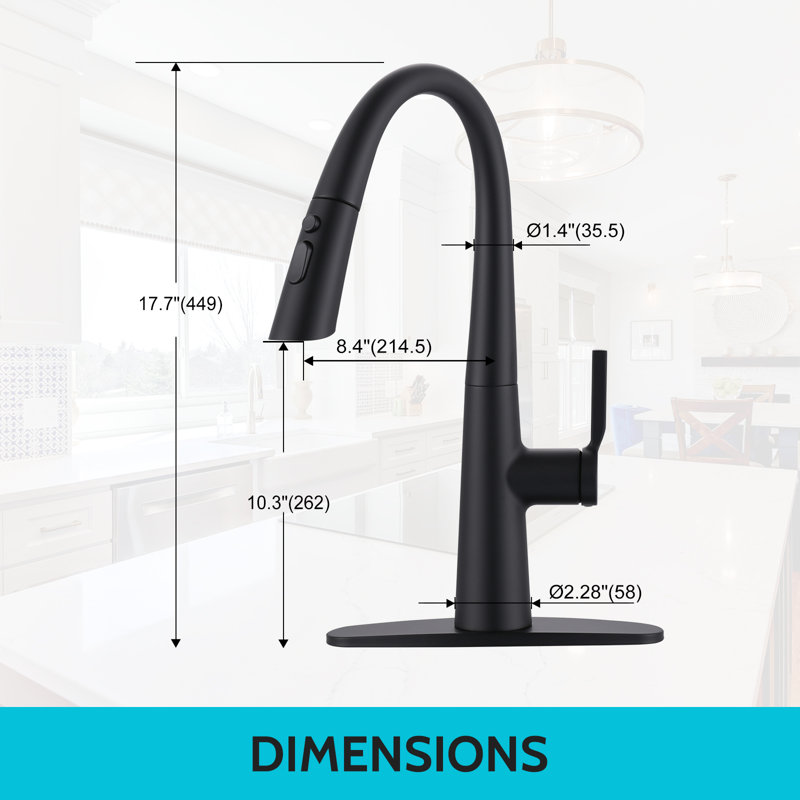 3 Spray Patterns Single Handle Pull Down Sprayer Kitchen Faucet, Matte Black