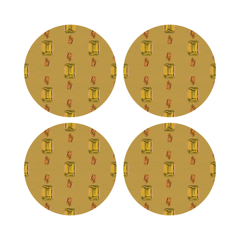 Vegan Leather Round Placemats, Citrines and Sapphires, Gold