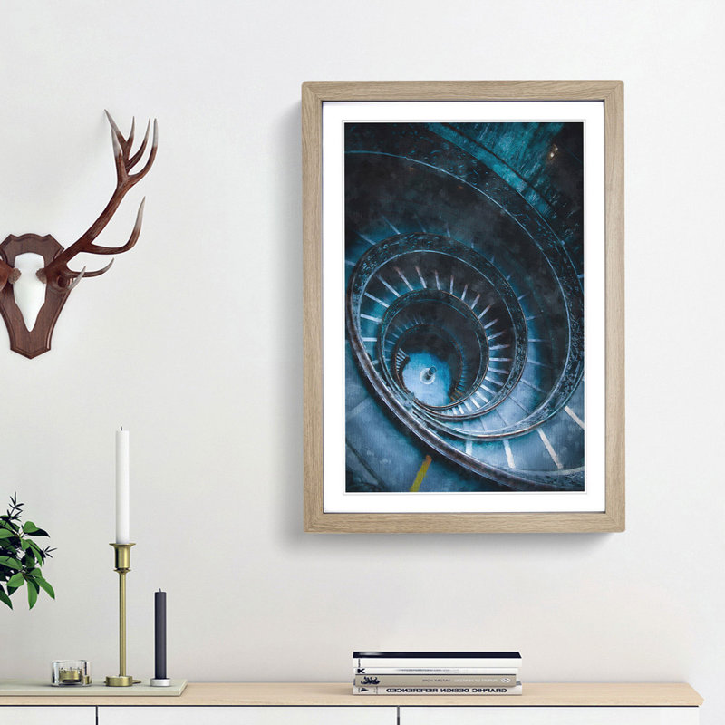 Spiral Staircase In Rome Painting - Framed Print, Oak Framed, 63cm H x 45cm W x 2cm D