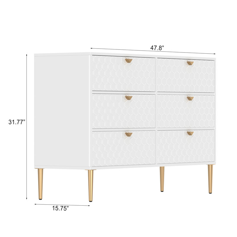 Commode 6 tiroirs l 47,8 po Lucresia, Blanc