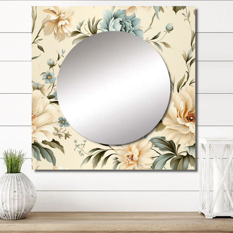 Koneta - Floral Square Living Room Wall Mirror Art, 36" x 36"