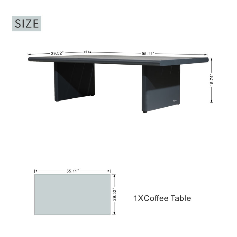 Table basse d'extérieur rectangulaire en aluminium