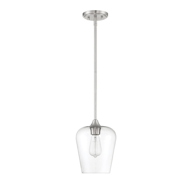 Luminaire suspendu en forme de cloche à 1 lumière Breena, Clair, Nickel satiné