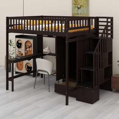 Loft Bed With Bookshelf,Drawers,Desk,And Wardrobe