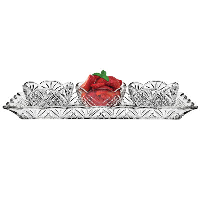 Dublin Crystal Scalloped 4 Piece Appetizer Bowls & Tray Set