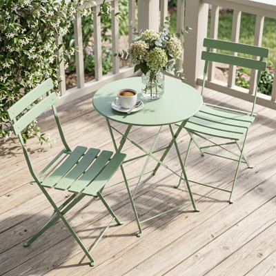 Ensemble bistro 3 pièces, conception pliante peu encombrante, acier massif, ensemble de mobilier d'extérieur avec 2 chaises, table bistro