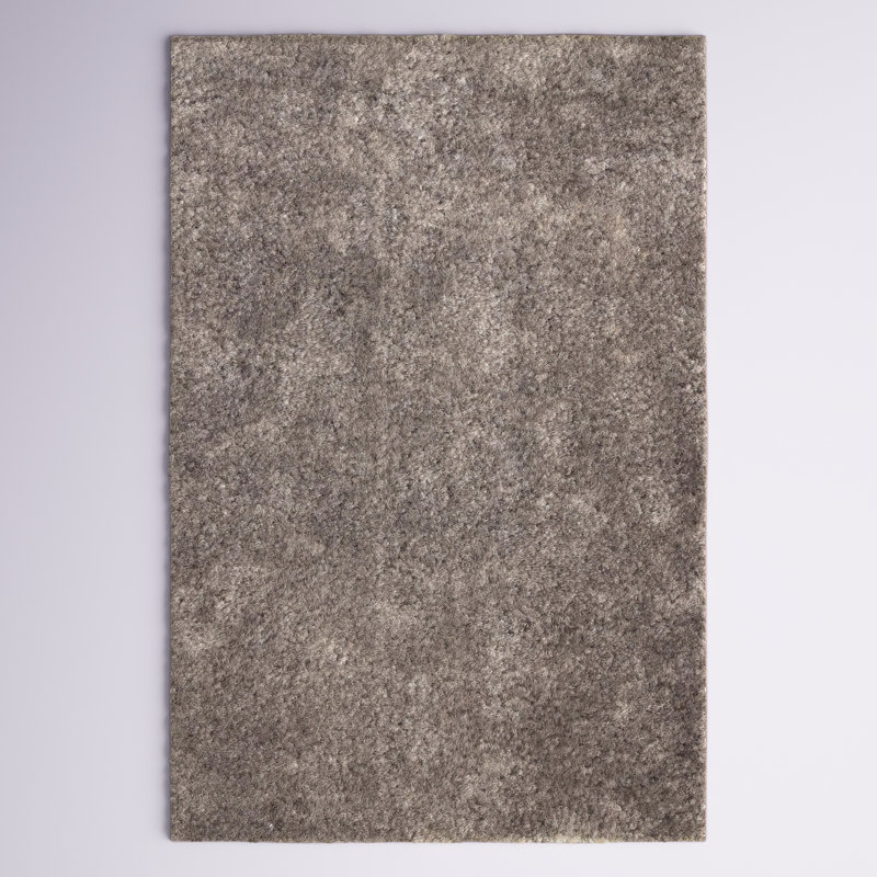Hemsworth California Shag Solid Polyester Non-Slip Indoor Area Rug or Runner With Foam Backing, Rectangle 6' x 9', Warm Stone